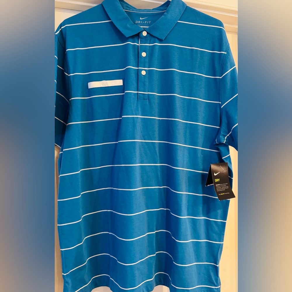 NWT Nike DriFit Blue & White Standard Fit‎ Men’s XL Short Sleeve Polo Shirt